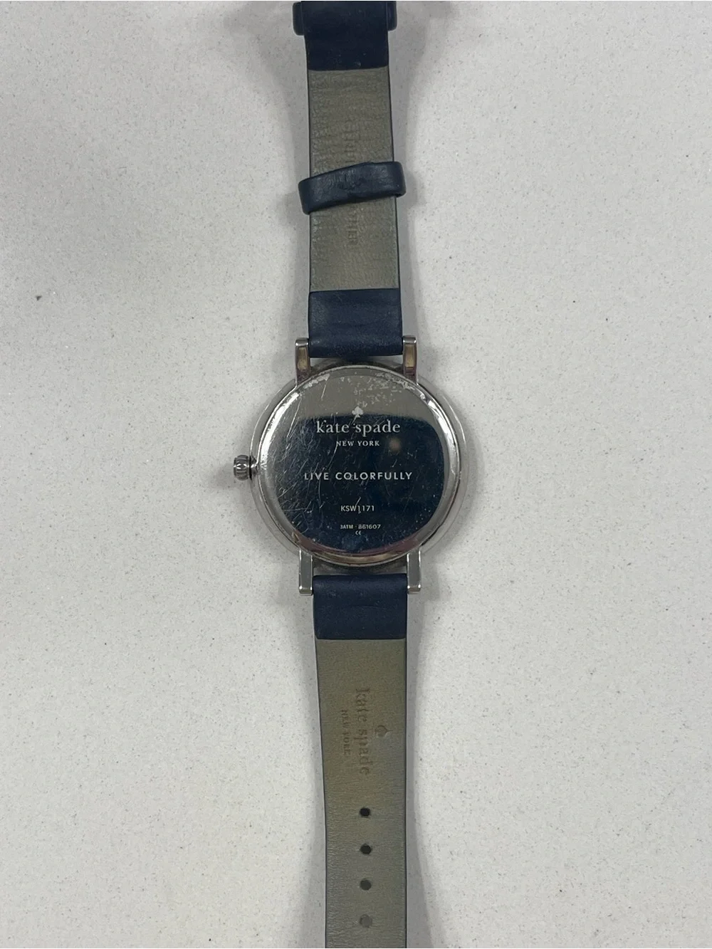 Kate Spade Women's Navy Leather Strap Crystal Accent Watch